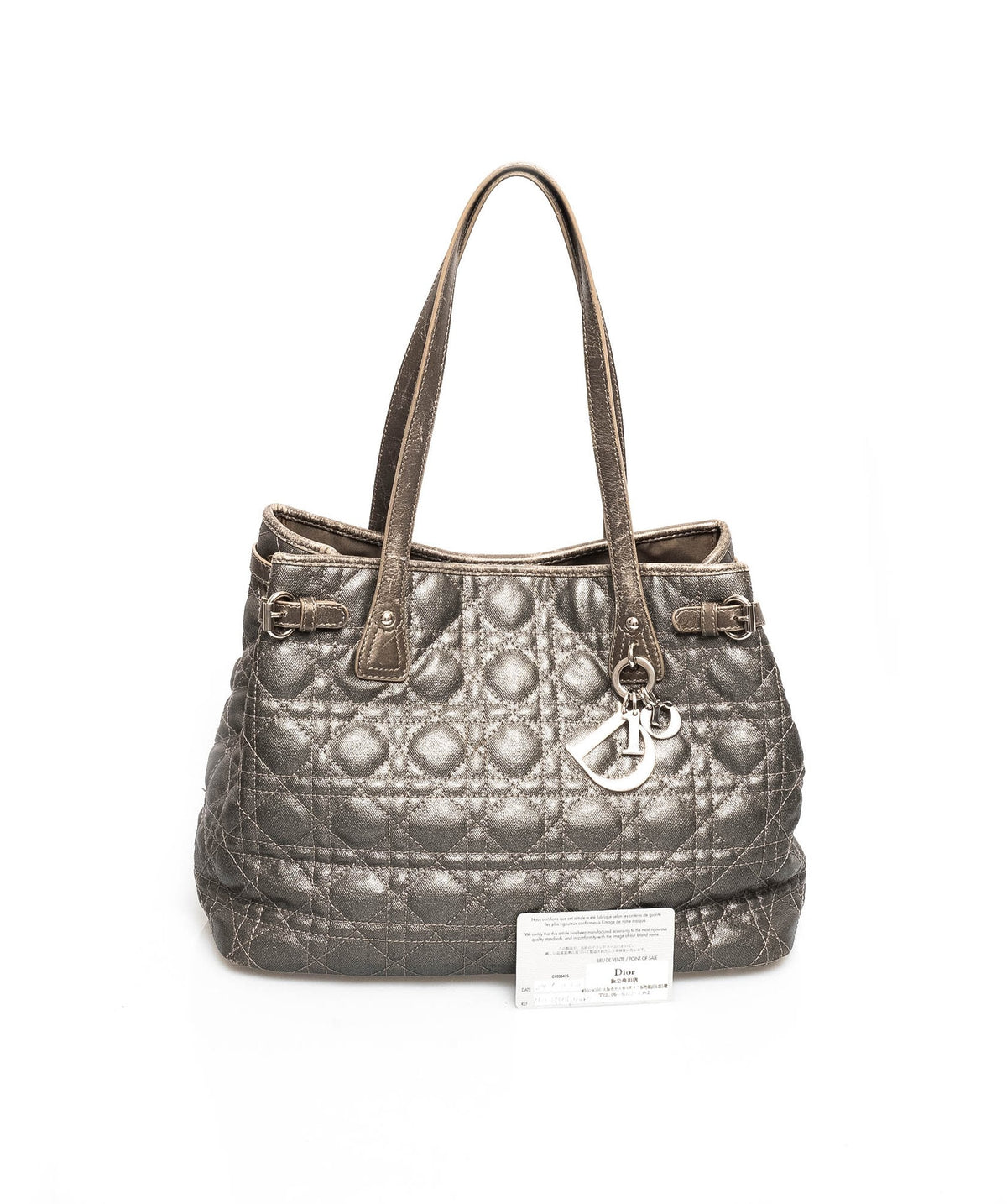 Christian Dior Cannage Grey Canvas Top handle Tote Bag PHW - AGL1349 - image 10