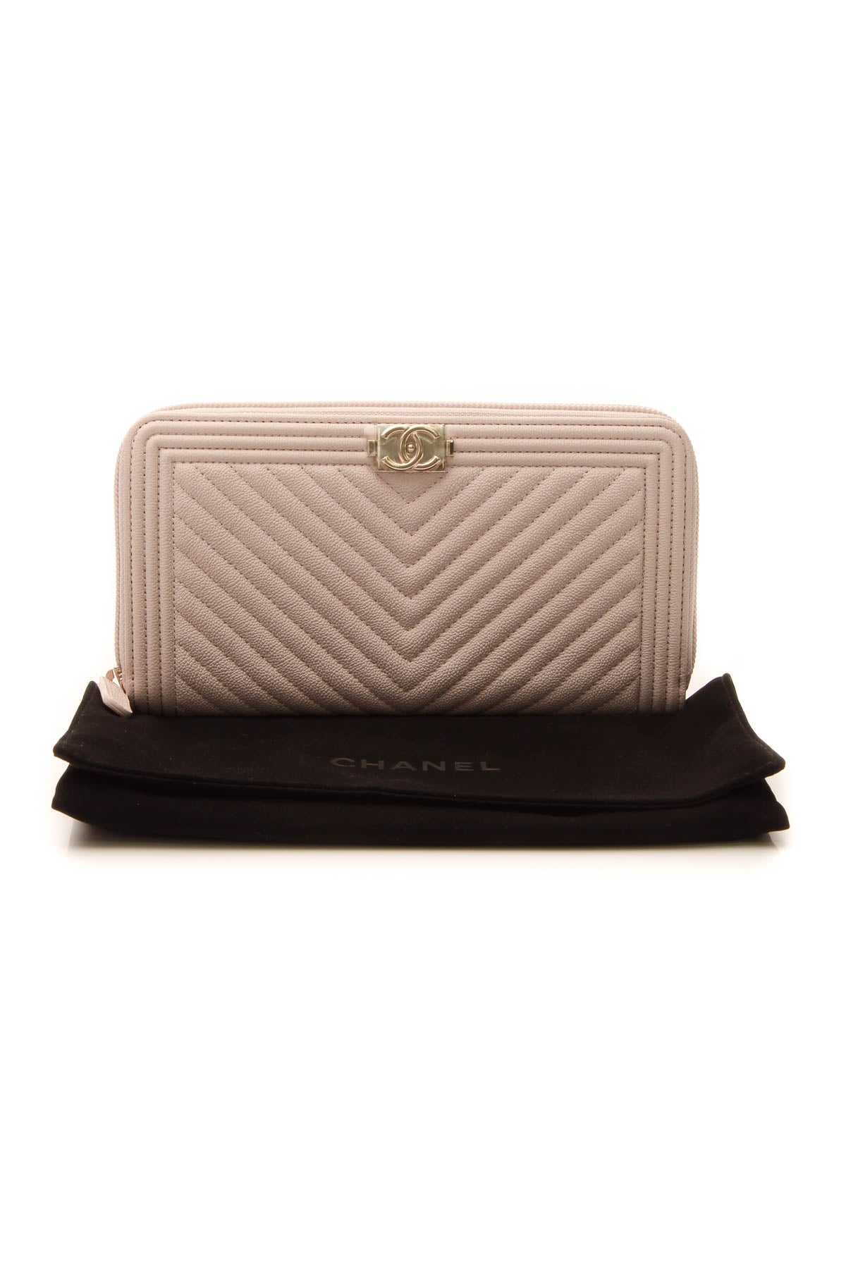 Chevron Quilted Boy Long Zip Wallet - Beige - image 9