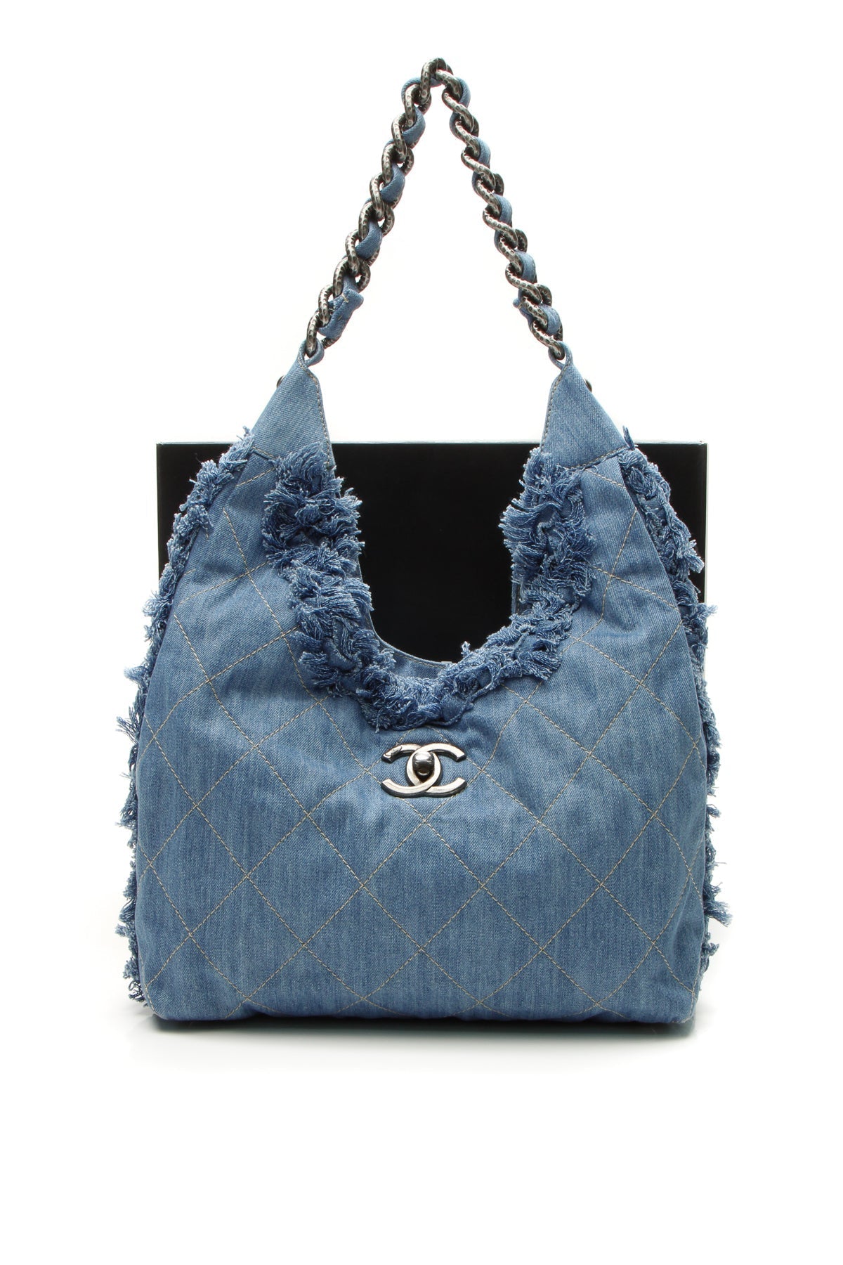Quilted Denim Hobo Bag - Light Blue - image 10
