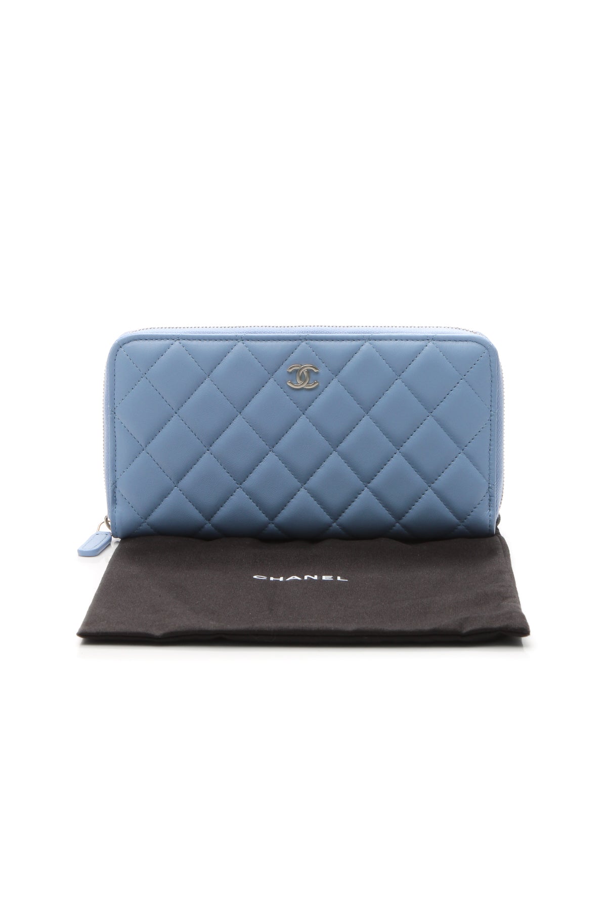 Quilted Classic Long Zip Wallet - Light Blue - image 9