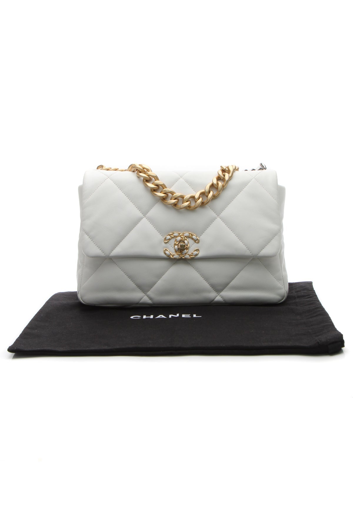 Quilted Large Chanel 19 Flap Bag - White - image 12