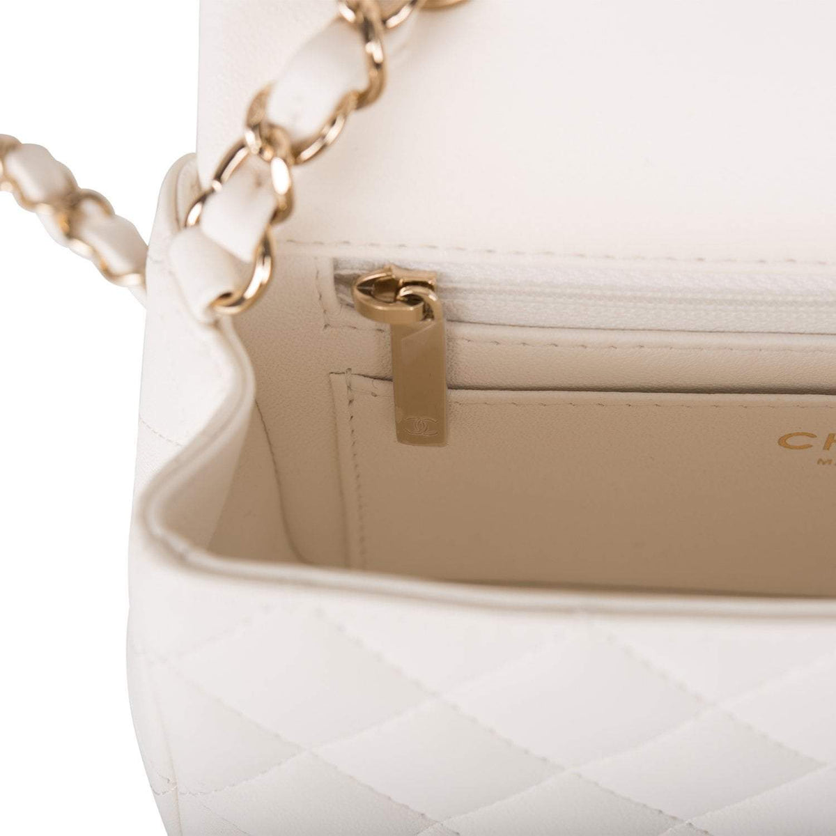 Chanel White Quilted Lambskin Rectangular Mini Classic Flap Bag Light Gold Hardware - image 10