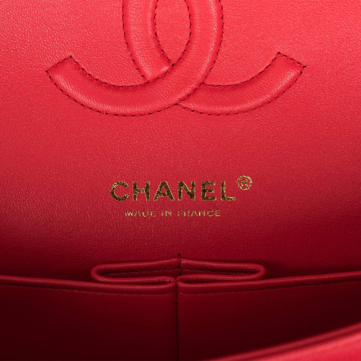 Chanel Medium Classic Double Flap Bag Red Quilted Caviar Light Gold Hardware - image 8