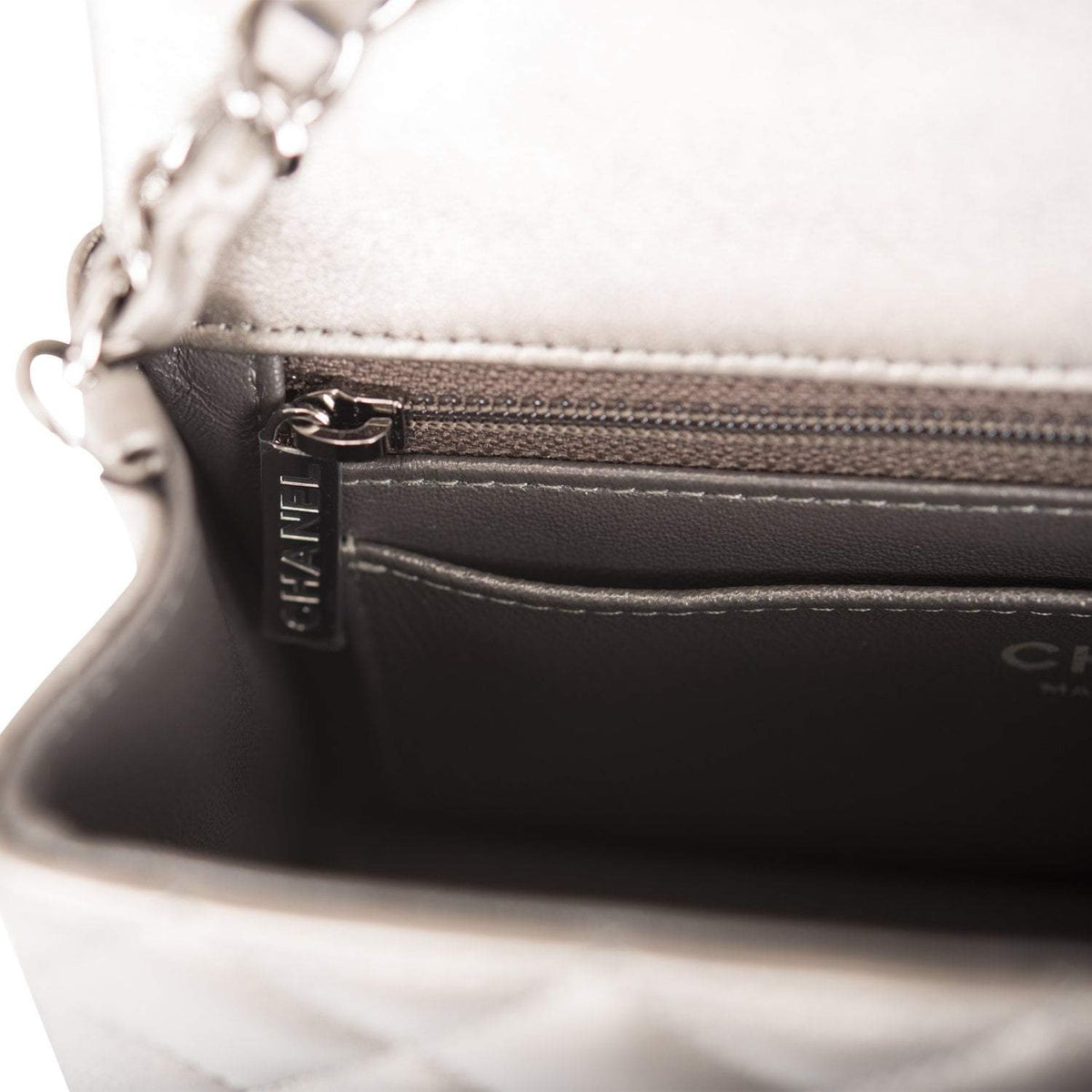 Chanel Mini Rectangular Flap Bag Ruthenium Metallic Lambskin Silver Hardware - photo 10