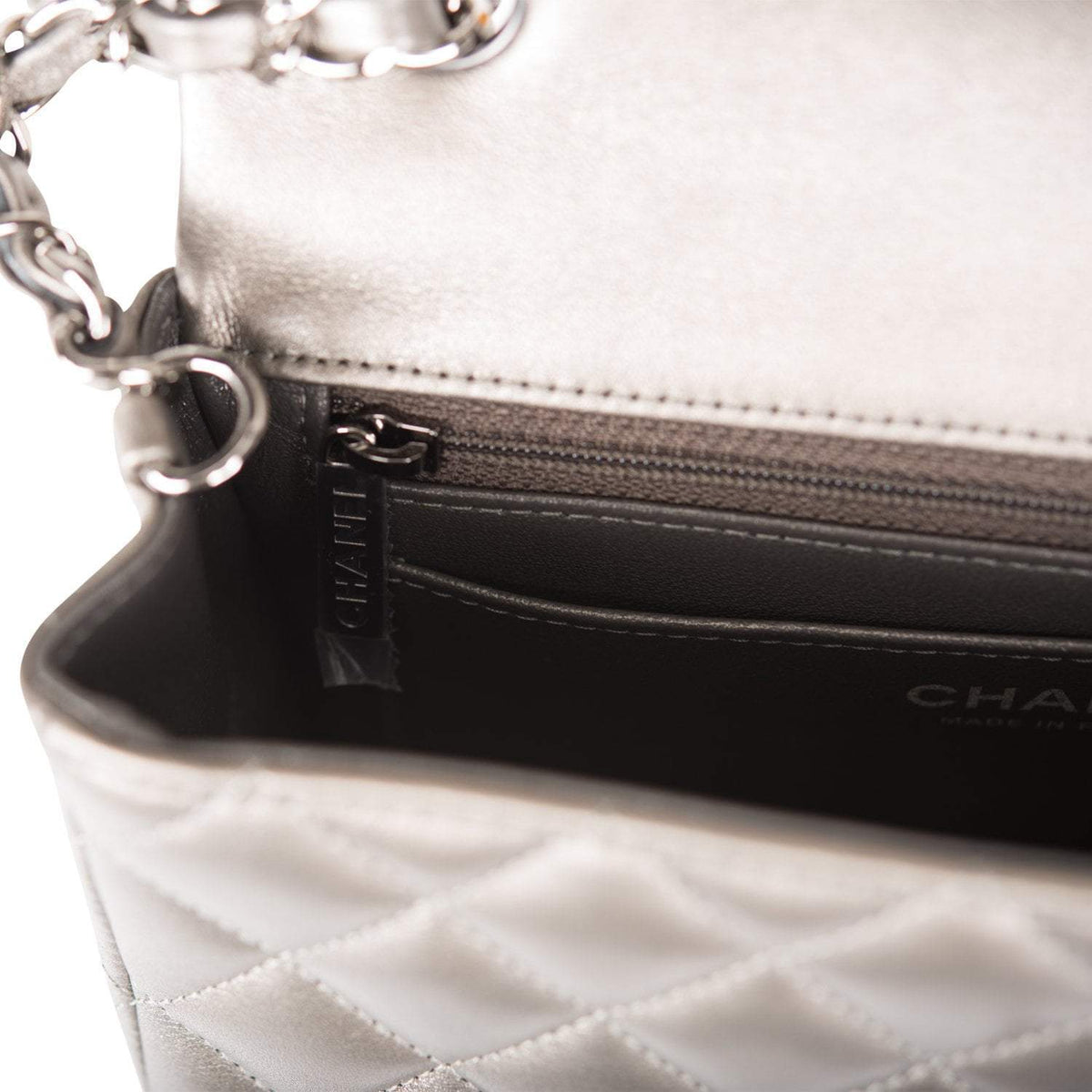 Chanel Mini Rectangular Flap Bag Ruthenium Lambskin Silver Hardware - image 10