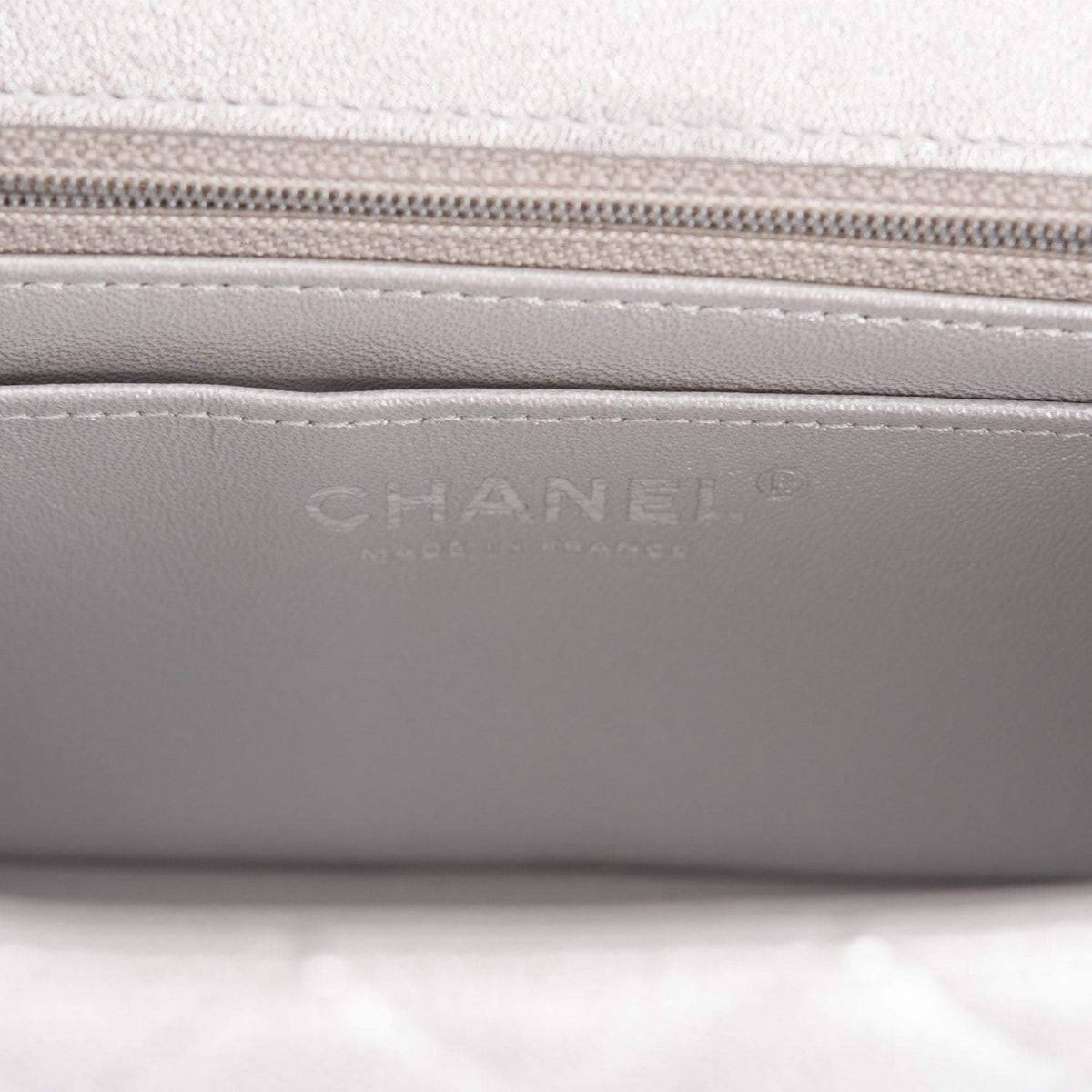 Chanel Mini Rectangular Flap Bag Silver Metallic Lambskin Silver Hardware - photo 9