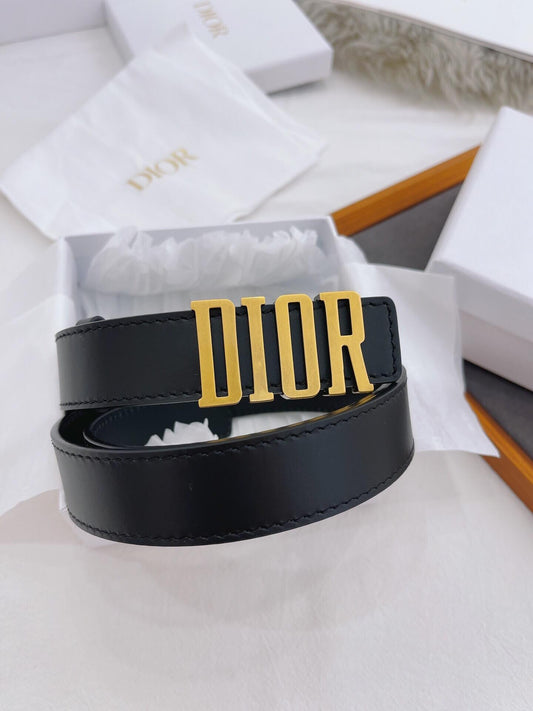Christian Dior 30mm Smooth Black Calfskin Belt with Matte Gold Dior Buckle - image 2