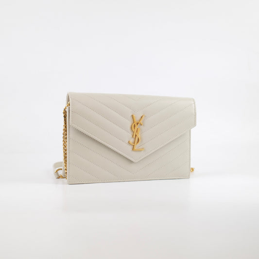 Saint Laurent Cassandre Envelope Chain Wallet Calfskin White - photo 2