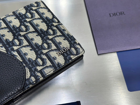 Dior Black Grained Calfskin & Beige Oblique Jacquard Saddle Bifold Wallet - image 2