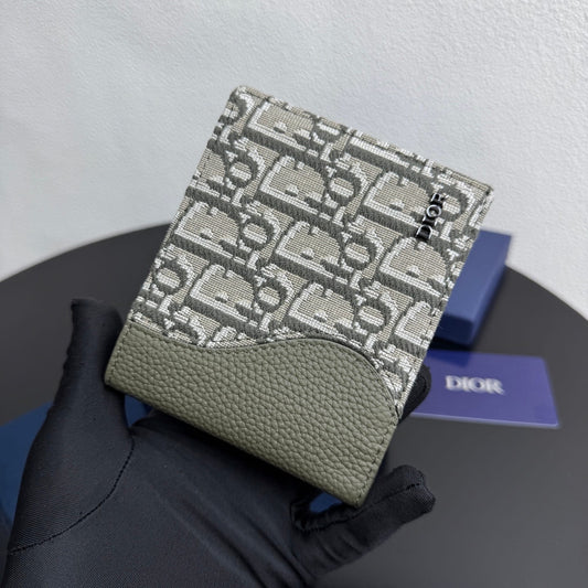Dior Men's Saddle Bifold Wallet - Khaki Grained Calfskin & Beige/Olive Oblique Jacquard - image 2