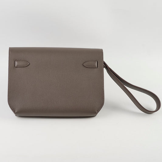 Hermes Kelly Depeches 25 Pouch Etain Y Stamp PHW - photo 2