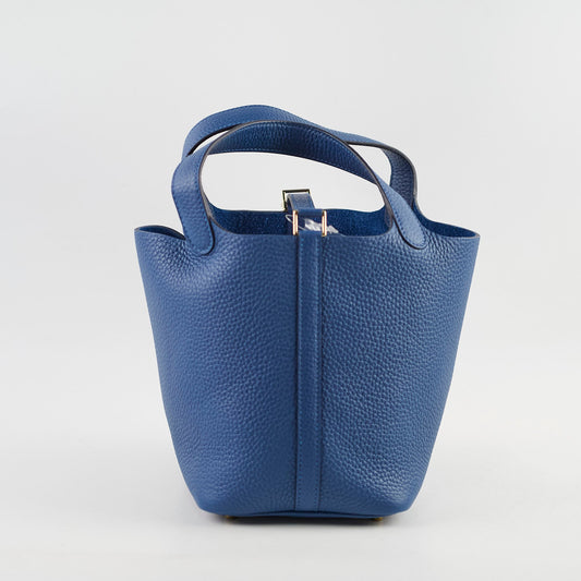Hermes Picotin 18 Clemence Blue Tie - Stamp W - photo 2