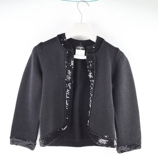 Chanel Black Sequin Wool Cardigan Size 40 - photo 2