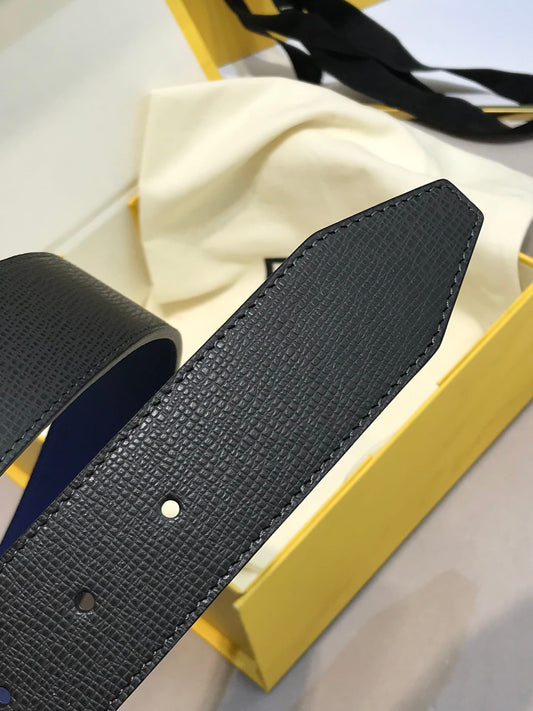 Fendi Navy Blue/Black Leather FF Logo Buckle Reversible Belt 38mm - photo 2