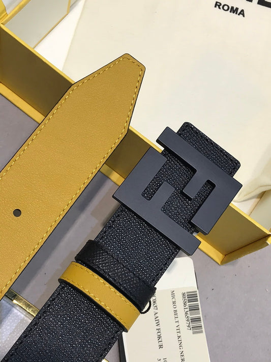 Fendi Reversible FF Buckle Belt Black Saffiano and Fendi Yellow Leather 38mm - photo 2