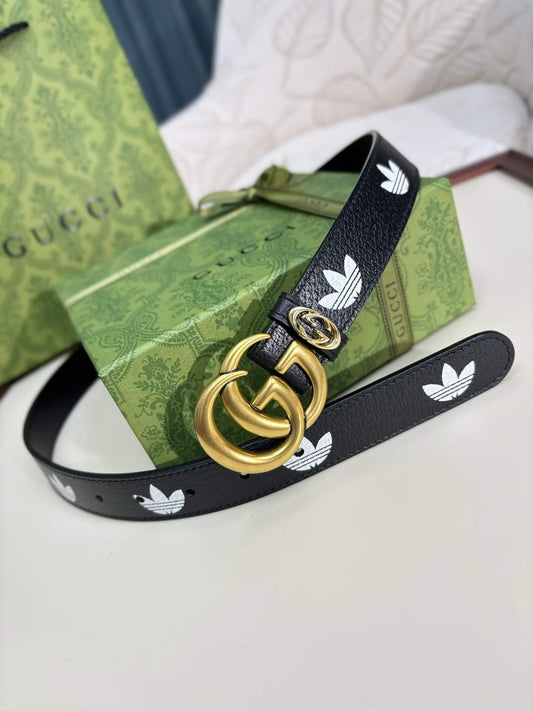 Gucci x adidas GG Marmont Belt Black/White - Gold-Tone Double G Buckle - photo 2