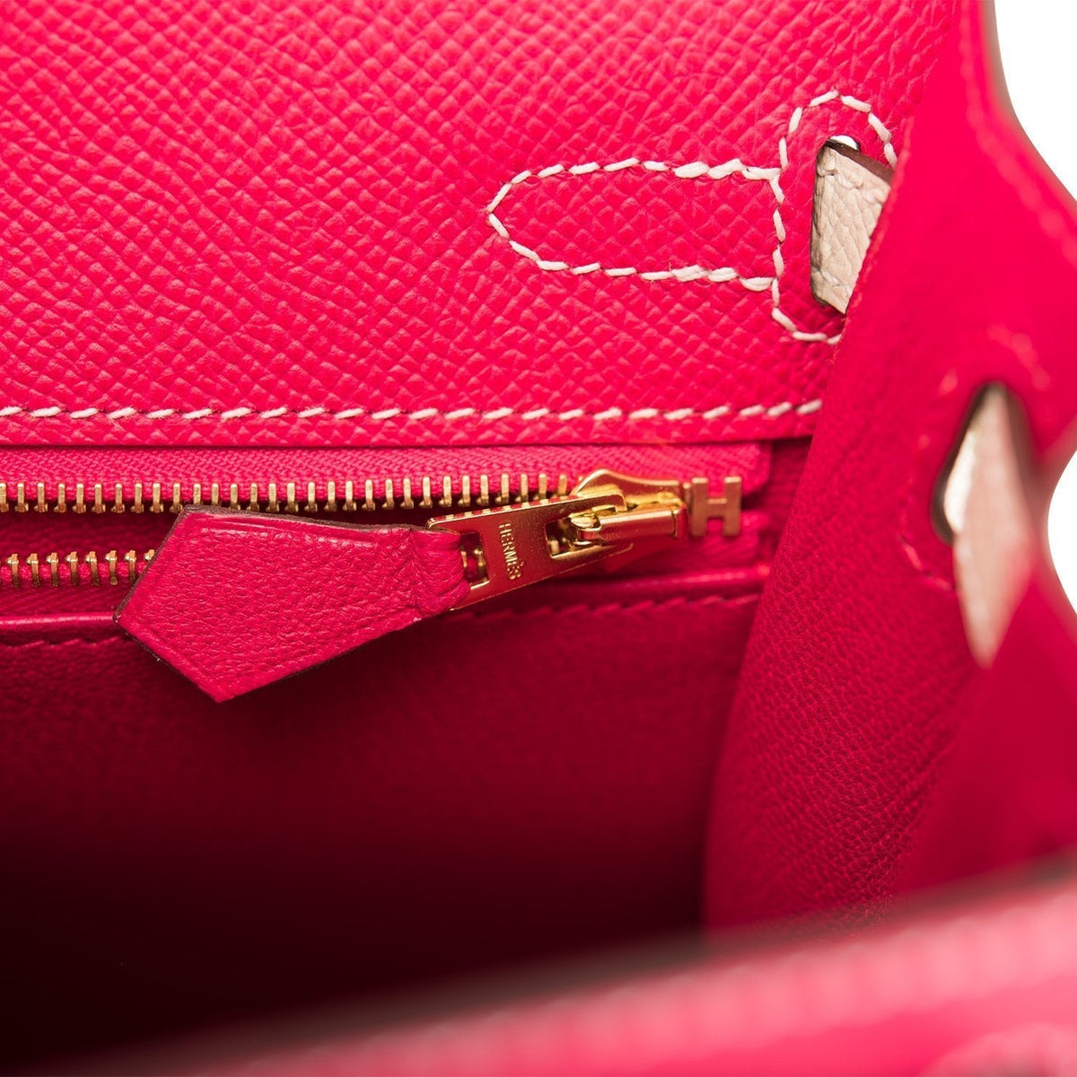 Hermes Kelly 25cm Bi-Color Rose Extreme and Craie Epsom Sellier Permabrass Hardware - image 9