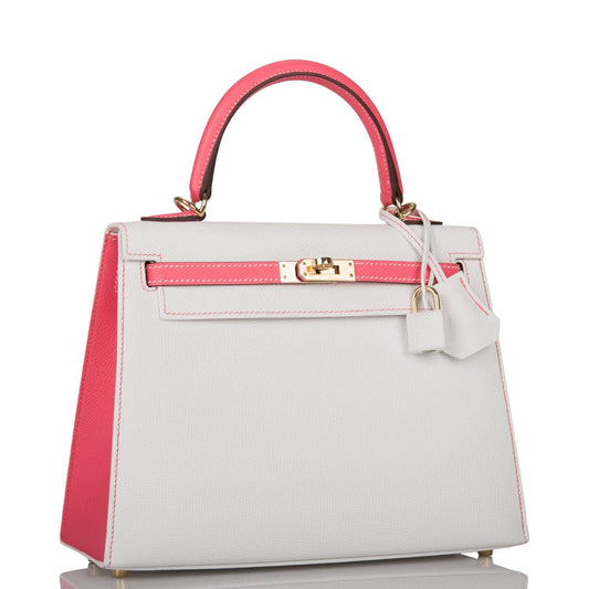 Hermes Horseshoe Stamp (HSS) Bi-Color White and Rose Azalee Epsom Sellier Kelly 25cm Permabrass Hardware - image 2