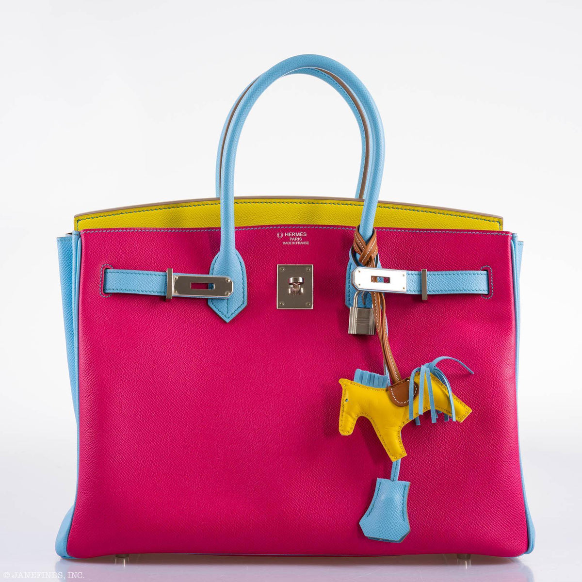 Hermès Birkin 35 HSS Rose Tyrien, Blue Celeste, Lime Epsom Palladium Hardware - 2011, O - photo 14