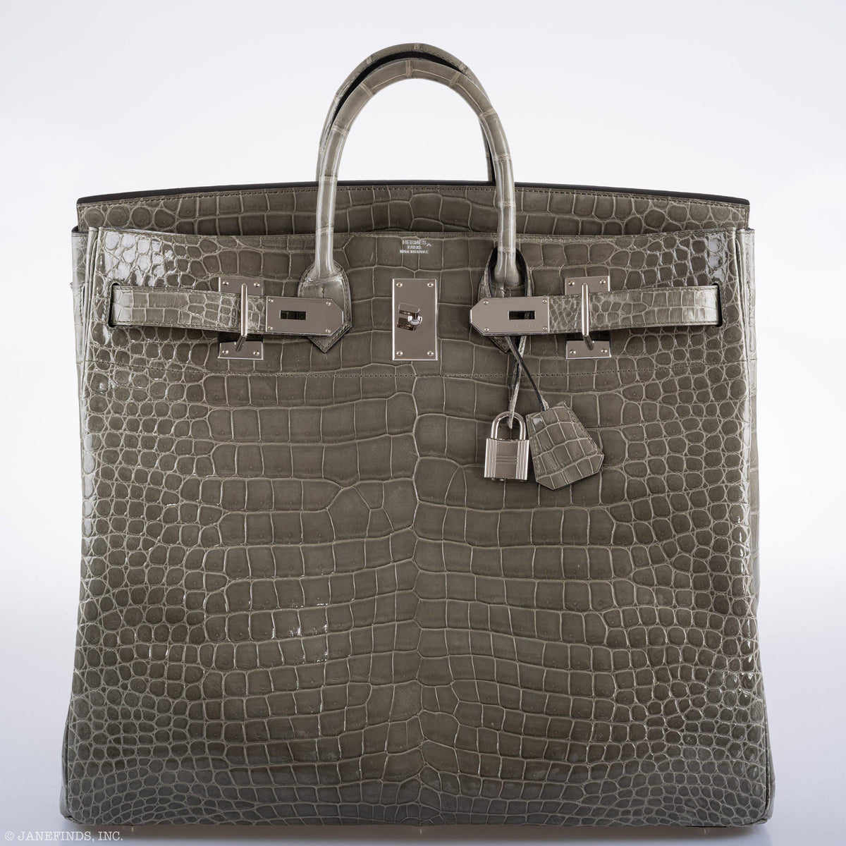 Hermes Birkin 50 HAC Gris Tourterelle Shiny Porosus Crocodile Palladium Hardware - image 7