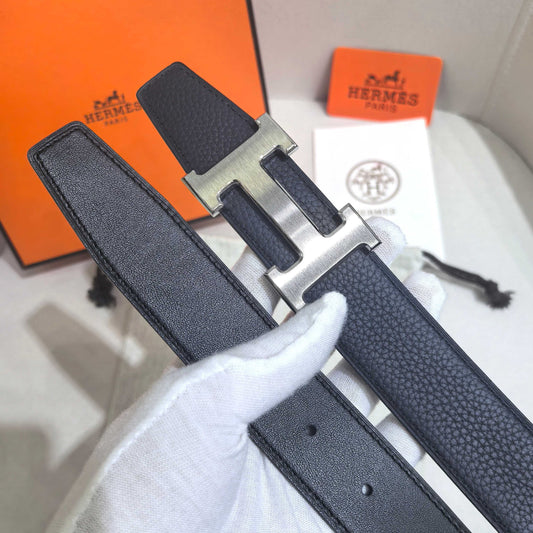 Hermès Constance Reversible H Belt 32mm - Marine Togo/Black Box - Brushed Silver - photo 2
