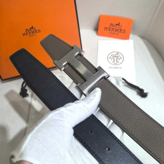 Hermès H Striée Belt Buckle & Reversible Leather Strap 32 mm - Silver Buckle - photo 2