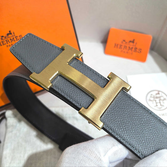 Hermès H au Carre Belt Buckle & Reversible Leather Strap 32 mm - Etain Grey & Black - photo 3