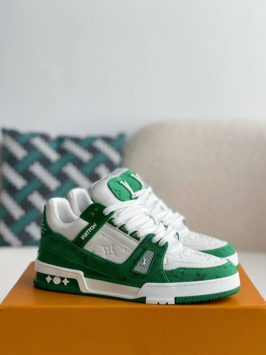Louis Vuitton Monogram Trainer Green White Denim Sneakers - photo 2