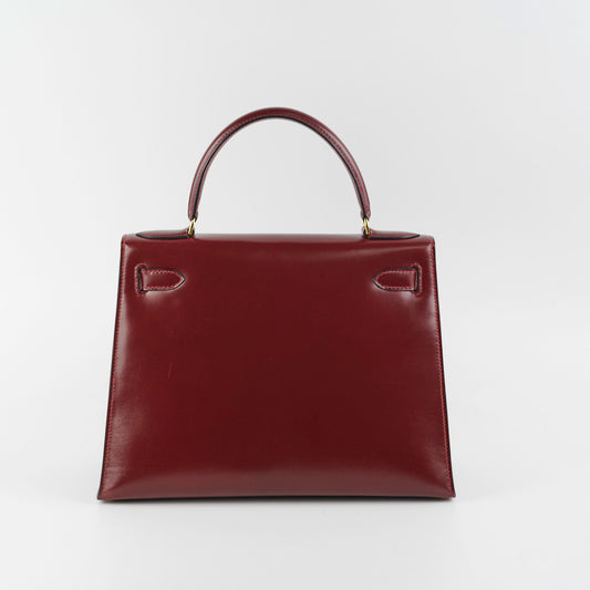 Hermes Vintage Kelly 28 Box Calfskin Burgundy -J Circle 1980 - photo 2