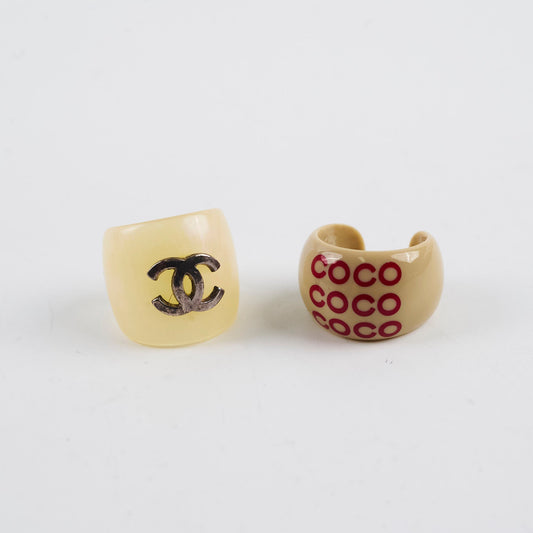 Chanel Vintage Open Rings- Coco Beige and Pearlescent CC (2001) - photo 2