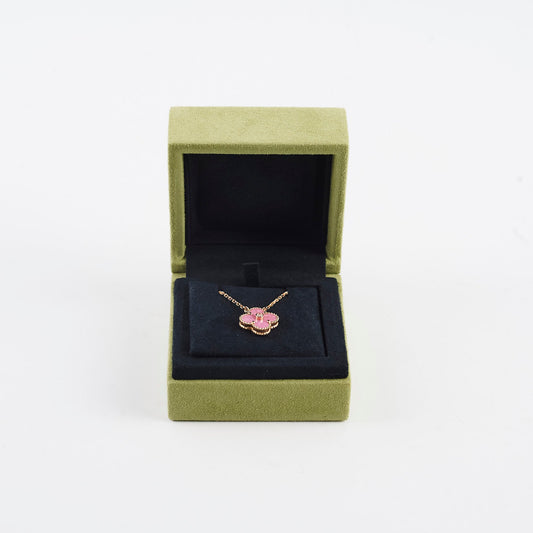 Van Cleef & Arpels Alhambra Pink Rhodonite Diamond Necklace Holiday Pendant 2021 - photo 2