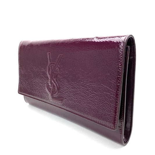 Saint Laurent Textured Patent Monogram Large Belle De Jour Clutch Burgundy - photo 2