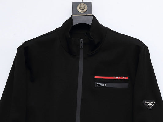 Prada Linea Rossa Tracksuit Set - Black Technical Knit Zip Jacket & Pants - photo 2