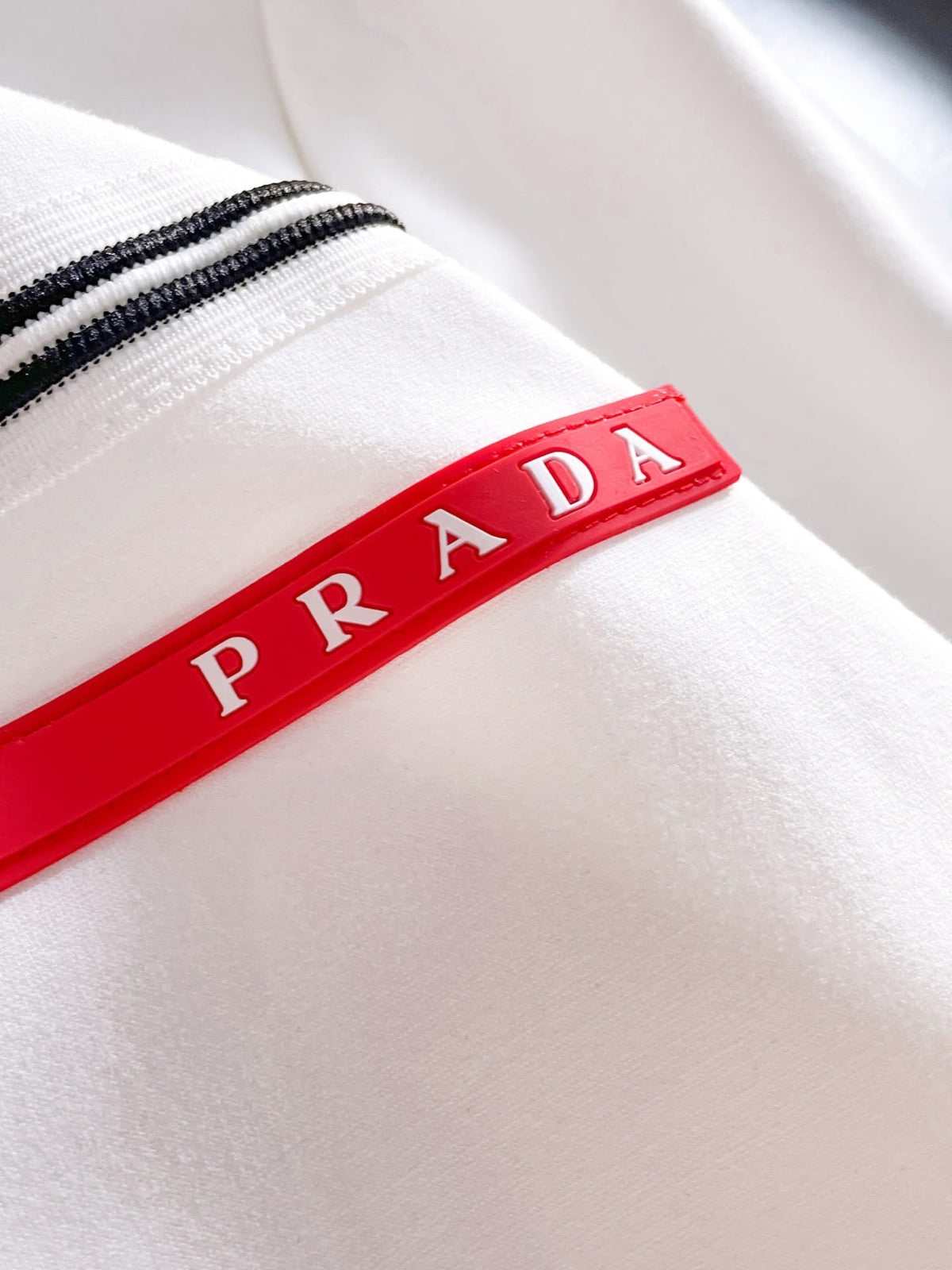 Prada Linea Rossa Tracksuit Set - White Technical Knit Stripe Zip Jacket & Pants - photo 12