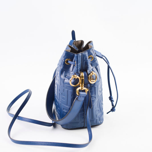 Fendi Mini Mon Tresor Bucket Blue Zucca Embossed Leather - photo 2