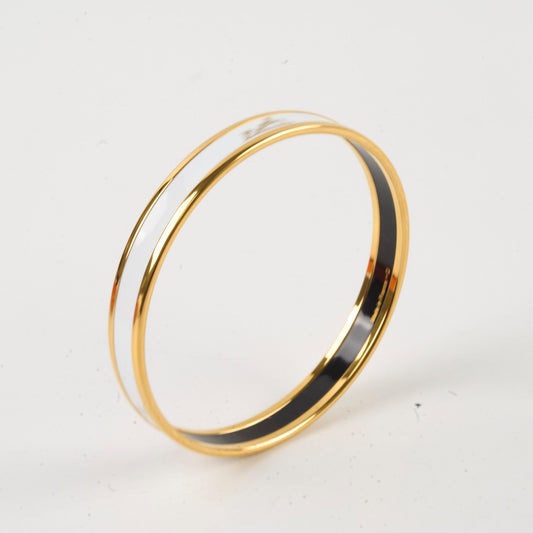 Hermes Uni White Enamel PM Caleche Bangle - Q Stamp - photo 2