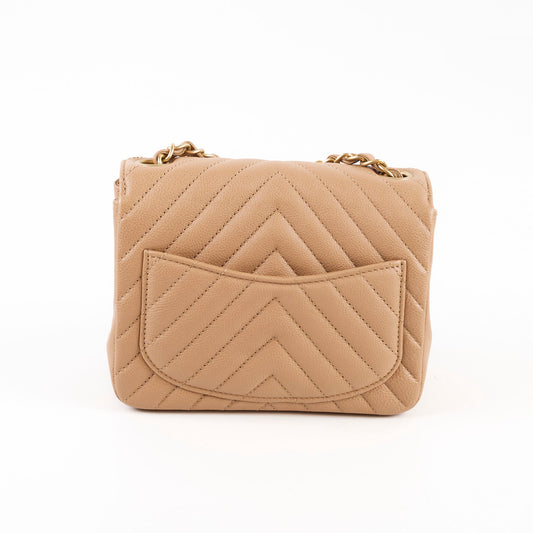 Chanel Caviar Mini Square Chevron Beige - photo 2