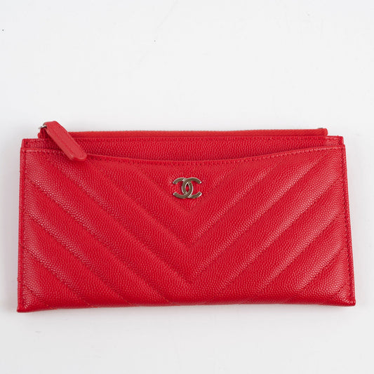 Chanel Chevron Long Zipped Wallet / Card Holder Caviar Red - photo 2