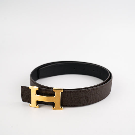 Hermes 32mm Reversible Belt Swift/Epsom - Noir/Chocolat (80cm) - photo 2