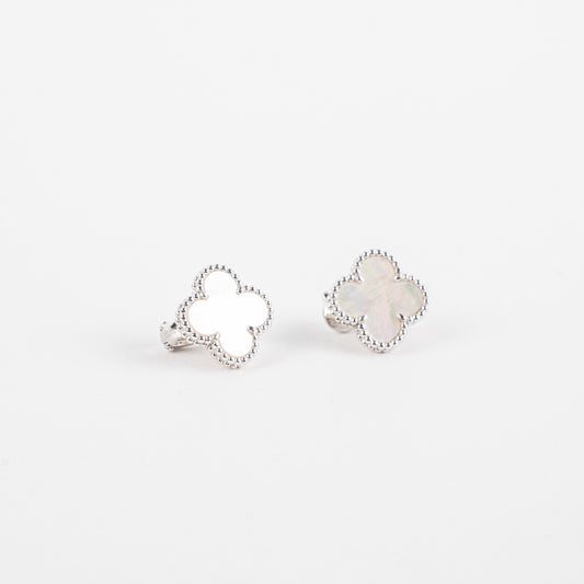 Van Cleef and Arpels Vintage Alhambra Earrings Mother of Pearl MOP White Gold Earrings - photo 2