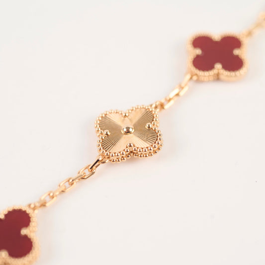 Van Cleef & Arpels Vintage Alhambra 5 Motif Carnelian Bracelet Rose Gold - photo 2