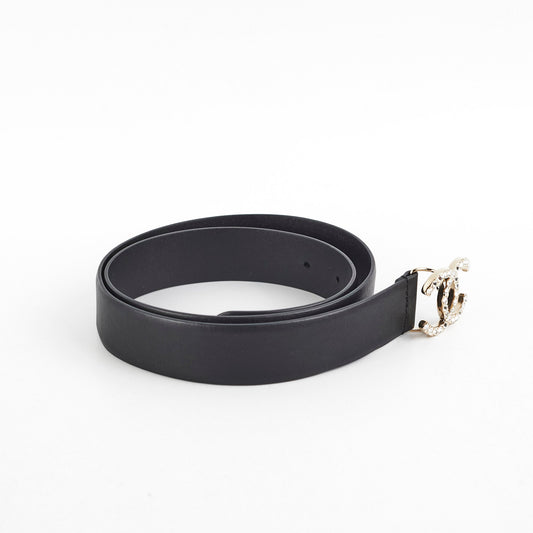 Chanel Gold Rhinestone Black Belt Size 80cm - photo 2