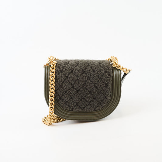 Chanel Small Boy Messenger Quilted Shearling Bag Khaki Microchip - photo 2
