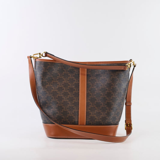 Celine Medium Triomphe Canvas Bucket Bag Calfskin Tan - photo 2