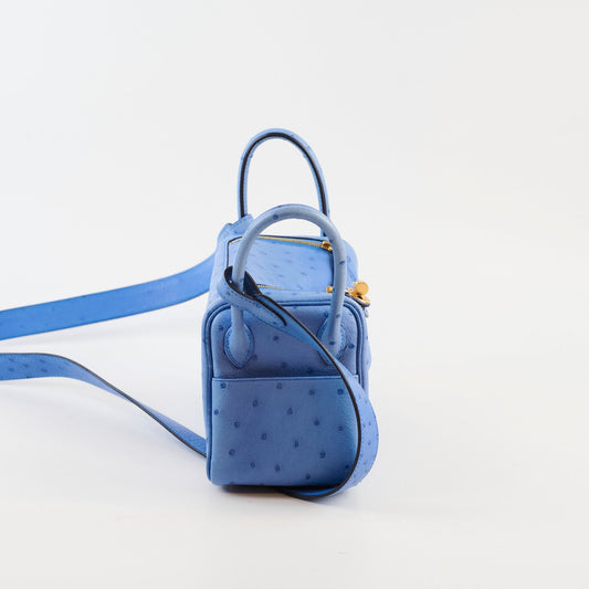Hermes Mini Lindy Ostrich Bleuet Z Stamp - photo 2