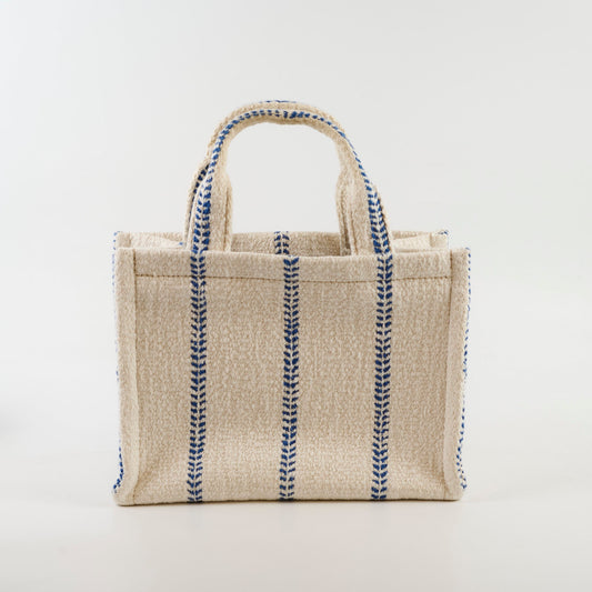 Celine Small Cabas Thais Striped Textile Tote White - photo 2