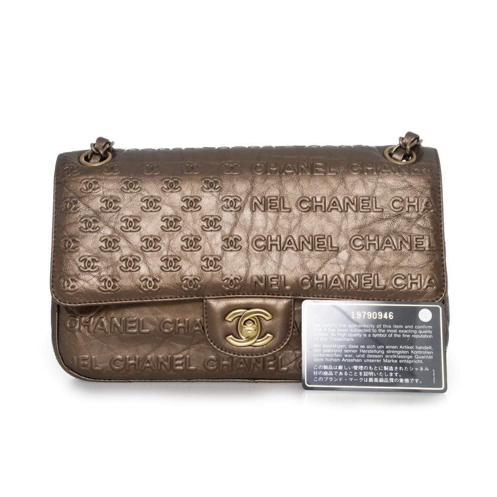 Chanel Coco Bronze CC embossed 9" Classic Flap Bag AGL1158 - image 7