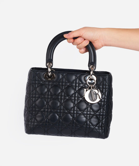 Christian Dior Black Leather Lady Dior Medium PHW - image 2