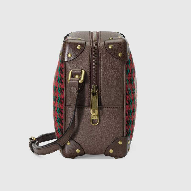 Houndstooth and Stripe Shoulder Bag with Interlocking G Red and Green Houndstooth - image 4