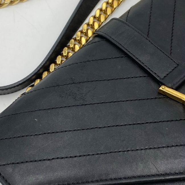 Saint Laurent Envelope Lambskin Matelasse Chevron Medium Monogram Satchel Black Leather Shoulder Bag - image 12